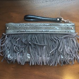 Express Brand - Gray Wristlet Purse with Fringe